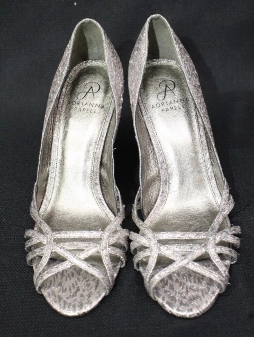 Adrianna Papell Sparkle Metallic Strappy Peep-Toe Heels Sz. 10 (Like Sz. 9)